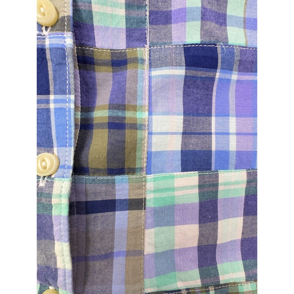 LL Bean Madras Patchwork Plaid Shirt Petite Roll Tab Sleeve Cottage MP - Picture 8 of 16